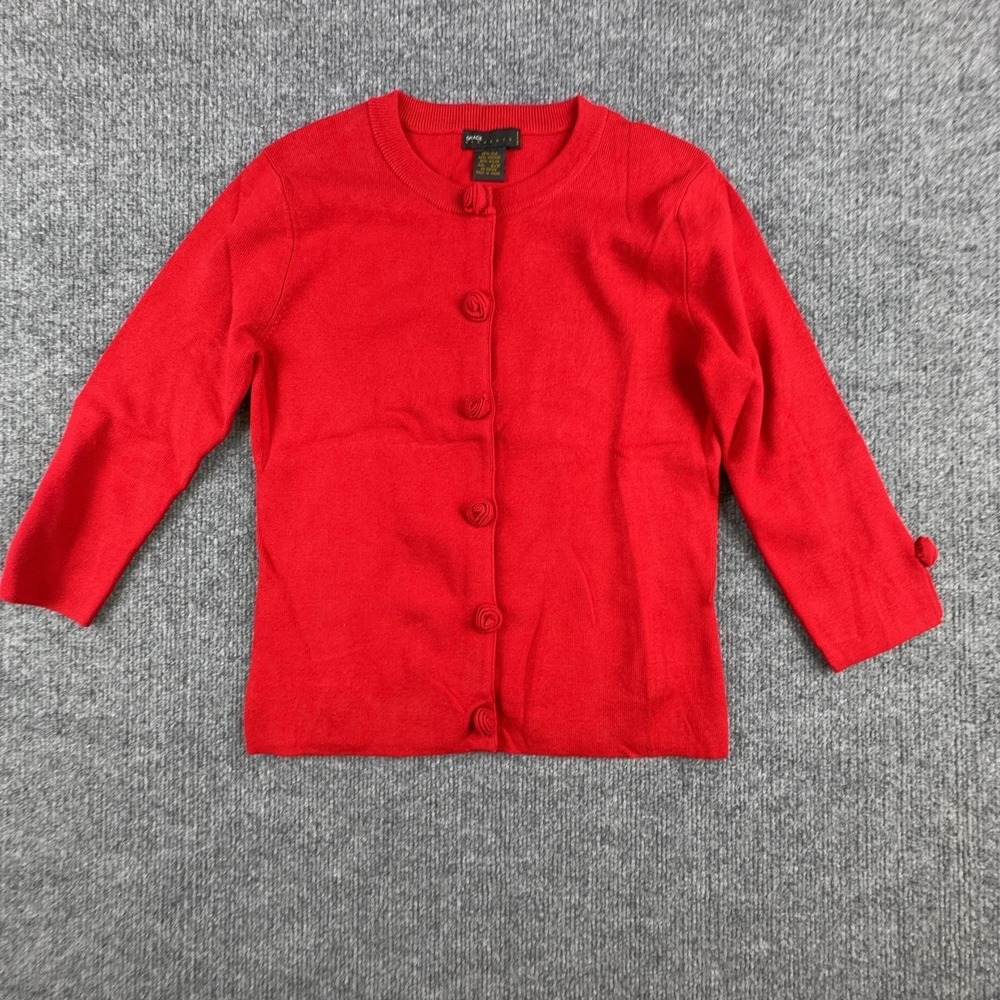Grace Elements Cardigan Sweater Womens Petite P/P Red Silk Blend 3/4 Sleeve